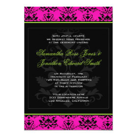 Green Pink and Black Damask Wedding Invitation 5