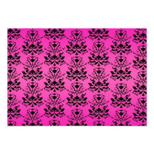 Green Pink and Black Damask Wedding Reception Card