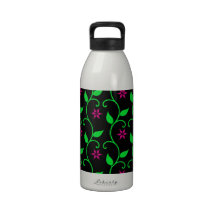 Green Pink and Black flower vine design Drinking Bottle