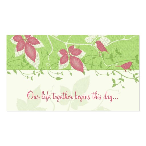 Green Pink Birds Vines Special Occasion Place Card Business Card (back side)