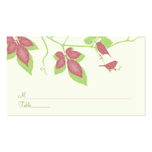 Green Pink Birds Vines Special Occasion Place Card Business Card (front side)