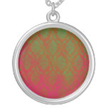 Green Pink Floral Wallpaper Damask Necklace necklaces