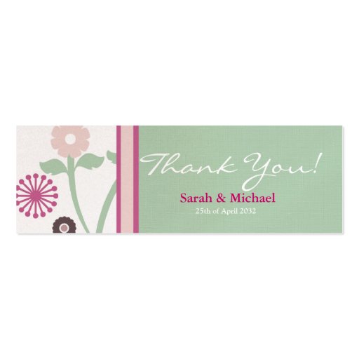 green & pink  floral Wedding favor Gift tag Business Card Templates (back side)