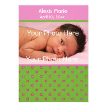 Green Pink Flowers Photo Announcement