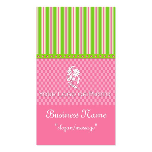 Green & Pink Girly Boutique Chic Business Cards (front side)