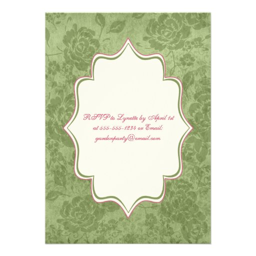Green Pink Ivory Rose Damask Garden Party Invite