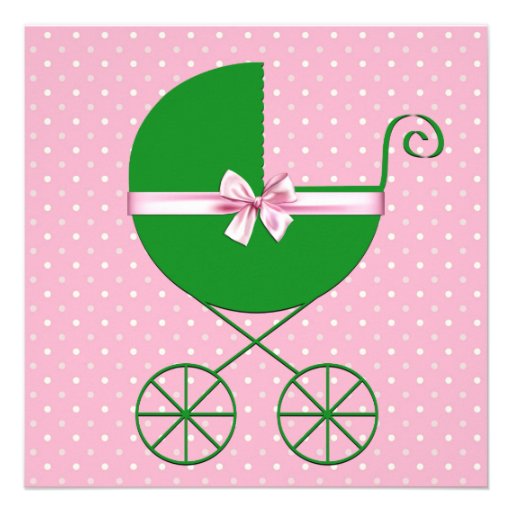 Green Pink Polka Dot Baby Shower Invitations
