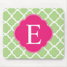 Green Pink Quatrefoil Monogram Mousepad