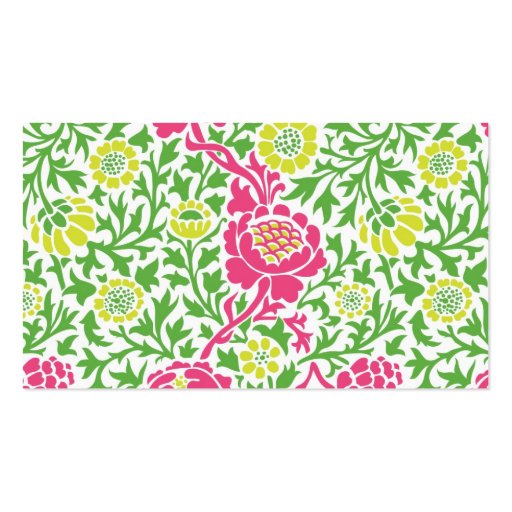 Green & Pink Retro Floral Damask Business Card Templates (back side)