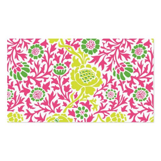 Green & Pink Retro Floral Damask Business Card Templates (back side)