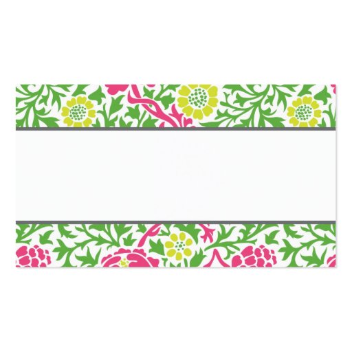 Green & Pink Retro Floral Damask Business Cards (back side)