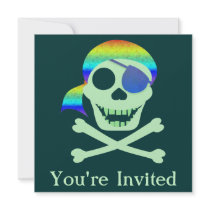 Green Pirate Skull Invitations