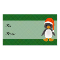 Green Plaid Penguin Holiday Gift Tags business cards by mariannegilliand Green Plaid Penguin Holiday Gift Tags business cards