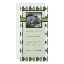 Green Plaid Photo Card Birth Announcement photo cards