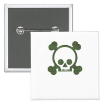 Green Plaid Skull Pinback Buttons