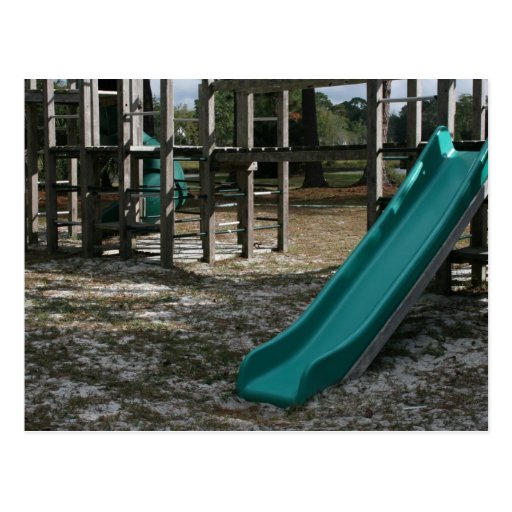 Green Playground slide, wood jungle gym Postcard | Zazzle