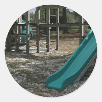 Green Playground slide, wood jungle gym Round Sticker
