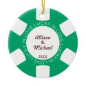 Green poker chip lucky in love couple photo vegas ornament