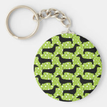Green Polka Dachshunds Key Chain