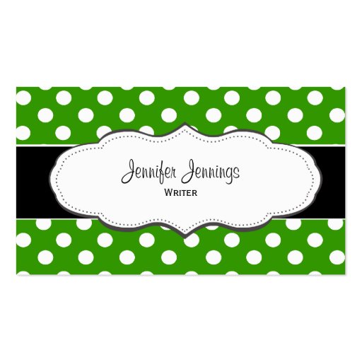 Green Polka Dot Business Cards (front side)