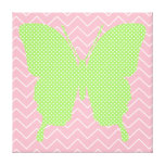 Green Polka Dot Butterfly Silhouette Canvas Print