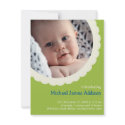 Green polka dot rosette photo cute baby birth invitation