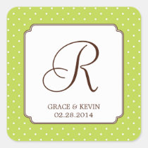 Green polka dot single monogram letter custom stickers