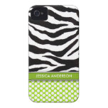 Green Polka Dot Zebra Stripe iPhone 4 Case-Mate