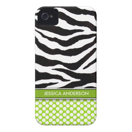 Green Polka Dot Zebra Stripe iPhone 4 Case-Mate