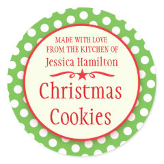 Green polka dots cookie swap baking gift stickers