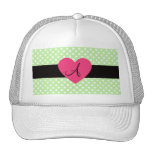 Green polka dots monogram pink heart hats