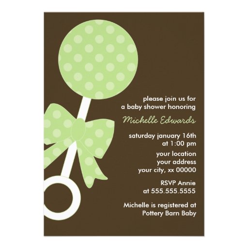 Green Polka Dots Rattle Baby Shower Invitation