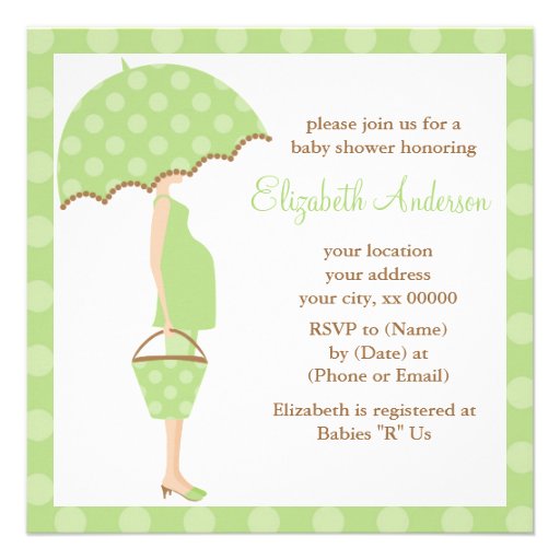 Green Polka Dots Umbrella Mom Baby Shower Personalized Announcements
