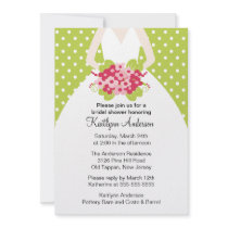 Green Polka Dotted Bride Bridal Shower Invitation by celebrateitinvites Green Polka Dotted Bride Bridal Shower Invitation
