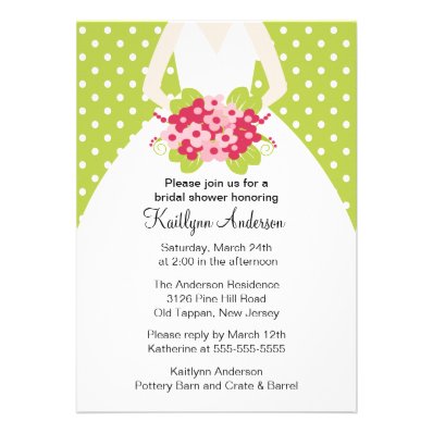 Green Polka Dotted Bride Bridal Shower Invitation