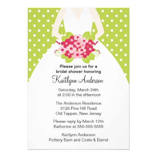 Green Polka Dotted Bride Bridal Shower Invitation