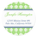 Green preppy custom fancy return address label sticker