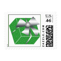 Green Present with Silver Bow Stamp