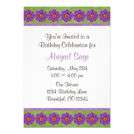 Green & Purple Flower Birthday Invitation
