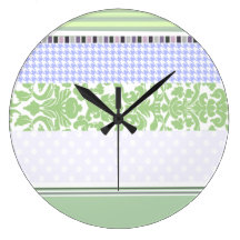 Green & purple girly stripe pattern clocks