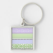 Green & purple girly stripe pattern keychain