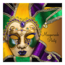 Green Purple Gold Masquerade Party Invitations