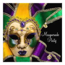 Green Purple Gold Masquerade Party Invitations