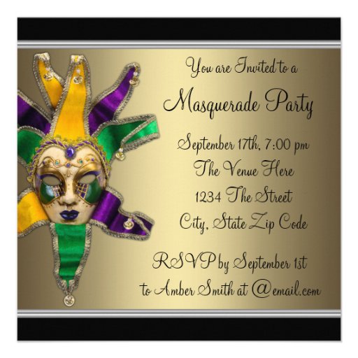 Green Purple Gold Masquerade Party Invitations