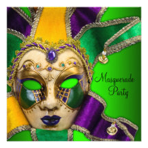 Green Purple Gold Masquerade Party Invitations
