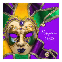 Green Purple Gold Masquerade Party Invitations
