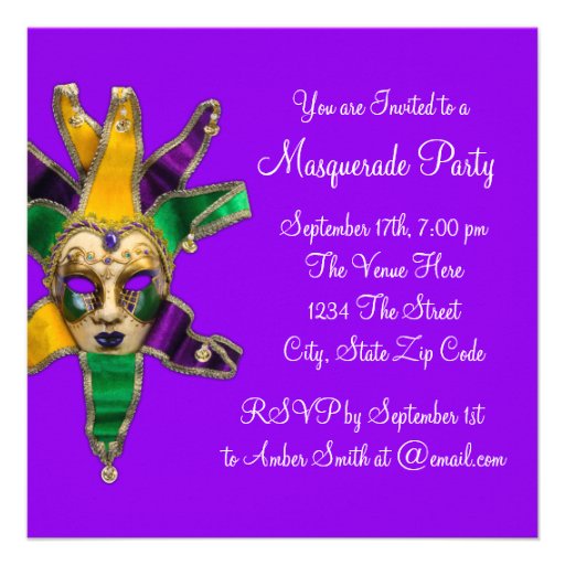 Green Purple Gold Masquerade Party Invitations