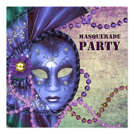 Green Purple Masquerade Party Custom Invitations (front side)