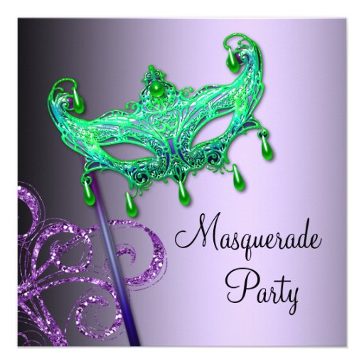 Green Purple Masquerade Party Invitations