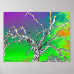 green purple orange tree print